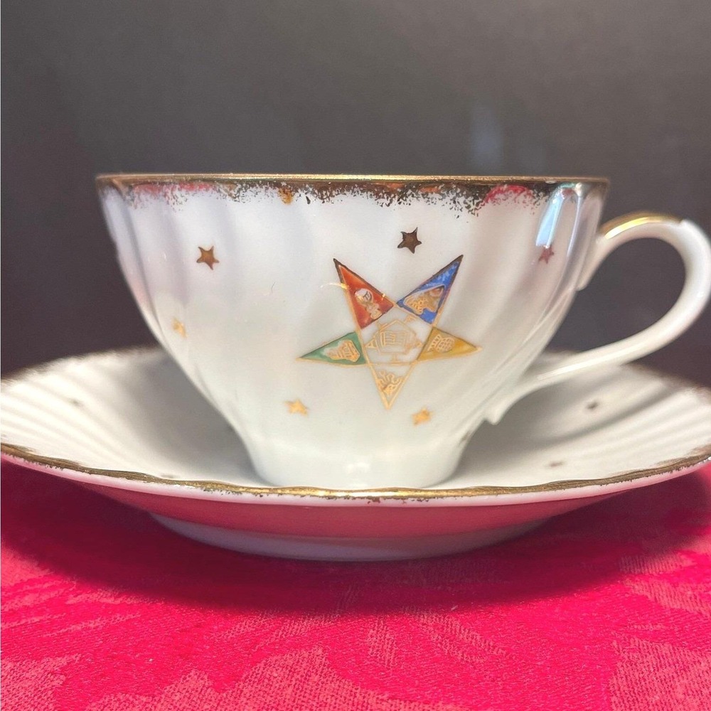 Vintage Norcrest China Order of Eastern Star Cup and Saucer Set Hand Painted